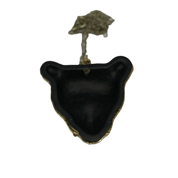Cheetah head pendant necklace black details with gold rhinestones on gold chain - Picture 8 of 11